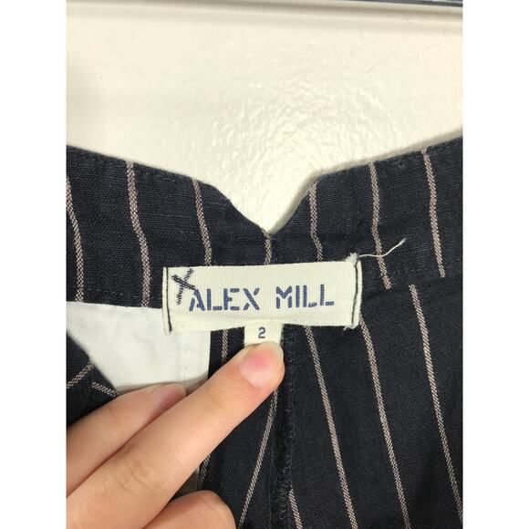 Alex Mill Womens 2 Boy Pants Blue Tan Stripe 100% Linen Lightweight Airy Coastal - Picture 3 of 9